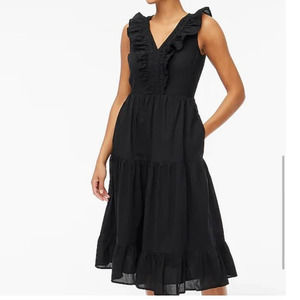 J Crew V-Neck Sleeveless Ruffle Front Tiered Midi Dress Black Size 16 NWT